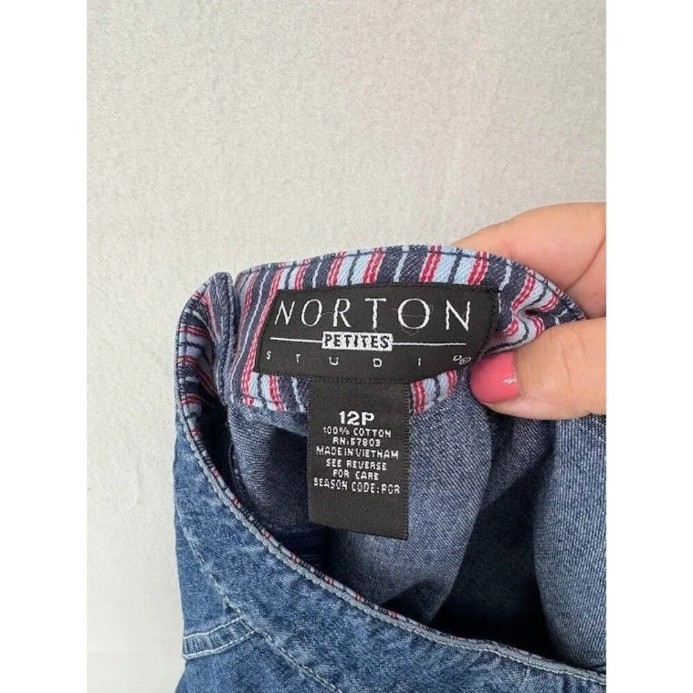 Norton Women's Size 12 Petite‎ Denim Shirt Below the Knee Modest Wear Side Zip